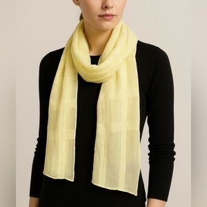 Burberry Butter Yellow Silk Sheer Textured Check Scarf